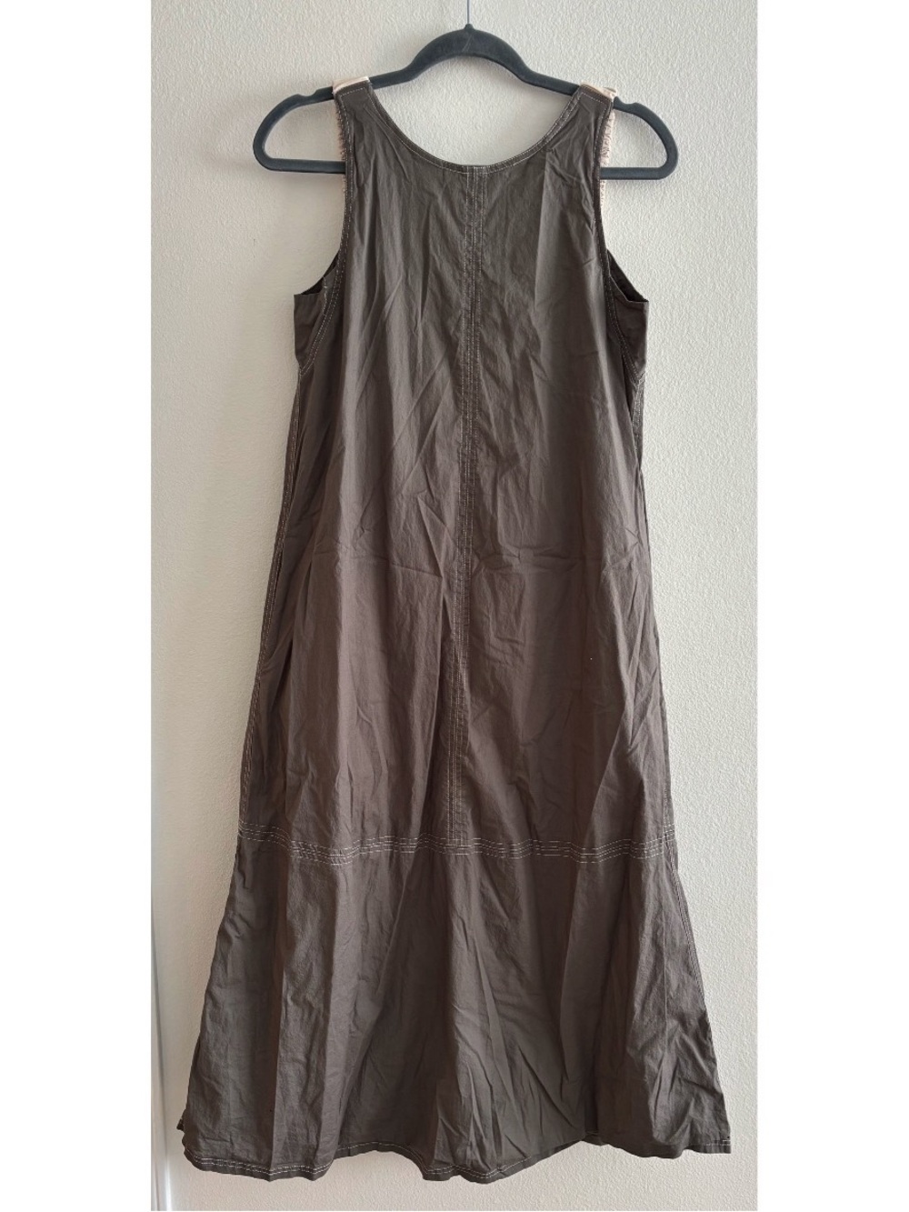 Socialite Seamed Cotton Green Cream Midi Dress Small